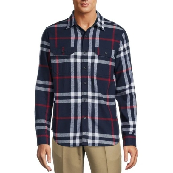 George Men's Casual Button Down Shirt - Navy and Red Plaid flannel size 3XL - Picture 1 of 5
